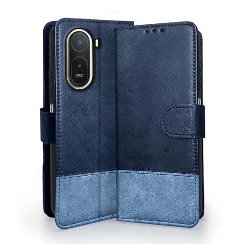 Image of Pikkme Flip Cover for Redmi A7 Pro /Poco C85x 5G | Dual-Tone PU Leather Finish | Wallet Style & Stand | Magnetic Flip Case (Navy & Light Blue)