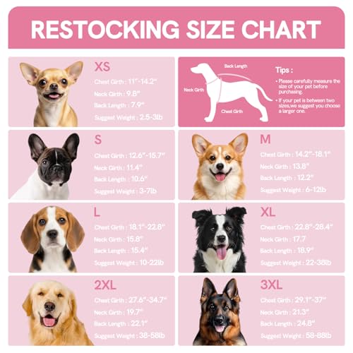 Image of SAWMONG Recovery Suit for Dogs Female Male Zipper, Pink Strawberry Dog Onesie Body Suit After Surgery Spay Neuter, Cotton Breathable Dog Surgical Suit Pet, Substitute Dog E-Collar Cone, XS