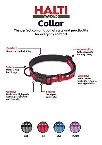 Image of HALTI Comfort Collar - Nylon and Neoprene-Padded Comfy Dog Collar, Reflective, Easy to Fit & Use. Colorful two-tone design, Suitable for Medium Dogs and Puppies (Size M, Red) | Premium Comfy Dog Collar | Nylon with Neoprene-Padding | Reflective | Suitable for Medium Dogs and Puppies