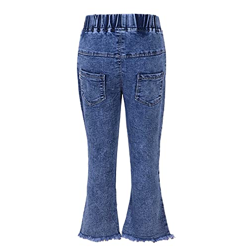 JanJean Kids Girls Vintage Bell Bottom Jeans Elastic Waist Raw Hem Flared Denim Pants Trousers Stretchy Ruffle Leggings2
