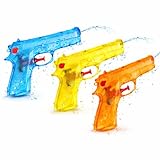 3X Wasserpistolen Set 12 cm für Kinder & Erwachsene - mit hoher Reichweite - Wasserspritzpistole Spritzpistole klein mini für Kinder