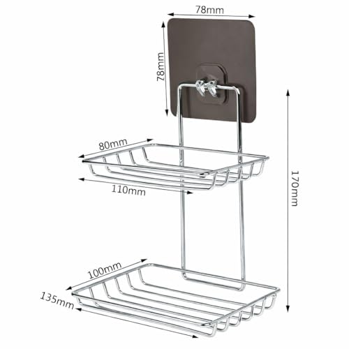 Image of Self Adhesive Soap Dish Holder, Stainless Steel Double Layer Soap Stand, Wall Mounted Bathroom Organizer, Kitchen Storage Rack (Silver, Pack of 2)
