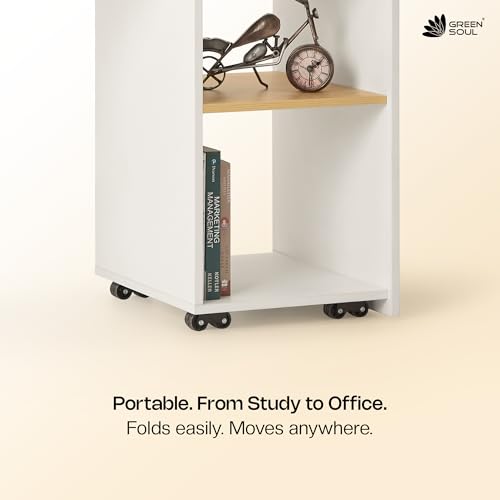 Image of Green Soul Kyoto XL Foldable Study Table with Space-Saving Design, Expansive Tabletop, Storage Shelves, Ideal for Study, Bedroom, or Home Office (White Oak) Installation Provided