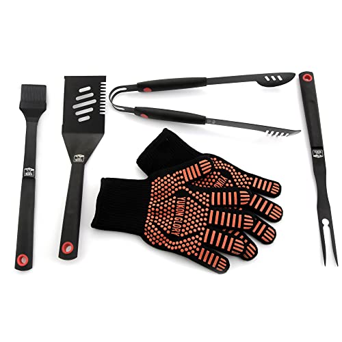 Yukon Glory Heavy Duty 5 Piece Grilling Tools Set, Durable Stainless Steel Bbq Accessories, Long Handle 3 In 1 Spatula, Tongs, Brush, Grill Fork, Thick Grilling Gloves, Gift Set #TOP1