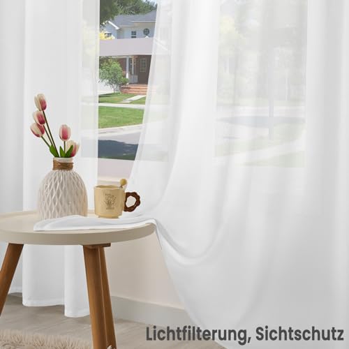 WOLTU halbtransparenter Vorhang mit Kräuselband Leinenoptik 225x140cm Weiß – Ansicht 5