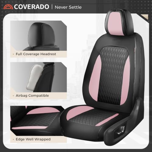 Image of Coverado Car Seat Covers for Front Seats, Leather Seat Covers for Cars, Waterproof Automotive Car Seat Protectors, Front Car Seat Cushions Driver Seat Covers Universal Fit for Most Cars, Black&Pink