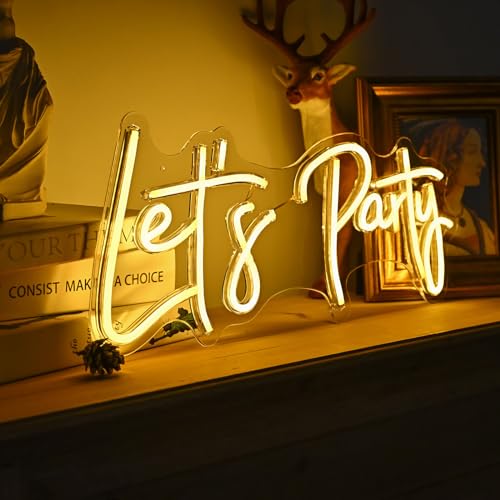 Image of Let's Party Neon Signs, Neon Light Sign for Wall Decor 20 x 9Inches Large LED Neon Sign Art Decorative Lights for Wedding Party Home Bar Store Festival, Warm White