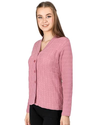 Image of Lady Willington Women Woolen V-Neck Self Design Cardigan Heavy Daffodil Fabric Cardigan Winter Wear Pure Wool Cardigans for Women Sweaters Long Cotty Fully Warm Cardigan Free Sizes
