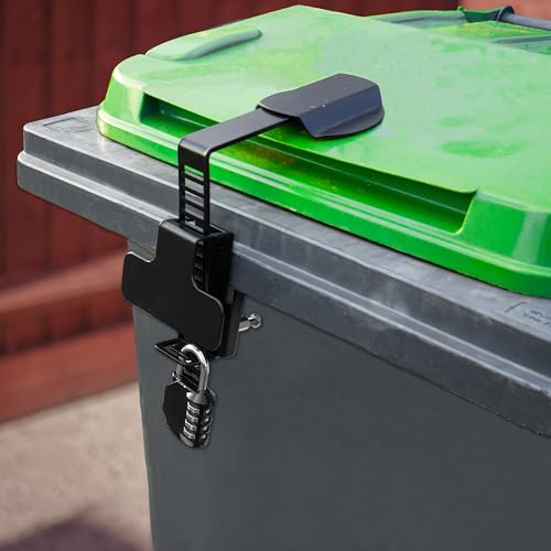 Universal Adjustable Wheelie Bin Lock with Padlock - No Drilling No Glueing - Secure Bin Lids from Theft Wind & Animals (Number Padlock)