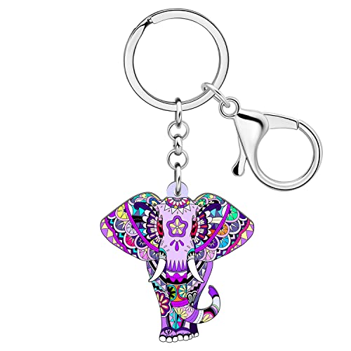WEVENI Cute Elephant Gifts for Women Acrylic Anime Elephant Keychain Keyring Purse Handbag Car Keys Charms (Violet)