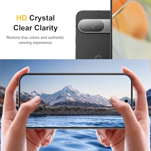 Image of 2 Pack Screen Protector for Google Pixel 9 with 2 Pack Camera Lens Protector, 9H Tempered Glass, Fingerprint Unlocking, Bubble Free