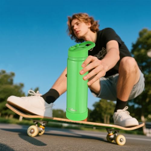 Insulated Stainless Steel Water Bottle with Straw, Ceramic-Lined, BPA-Free & Leak-Proof, 24 oz, Green Shimmer
