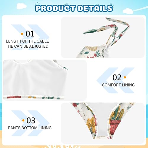 JUNZAN Western Cowboy Boho Cactus Girls Bikinis Cute Elastic 2 Piece Swimwear Girls Bikini Top 3T3