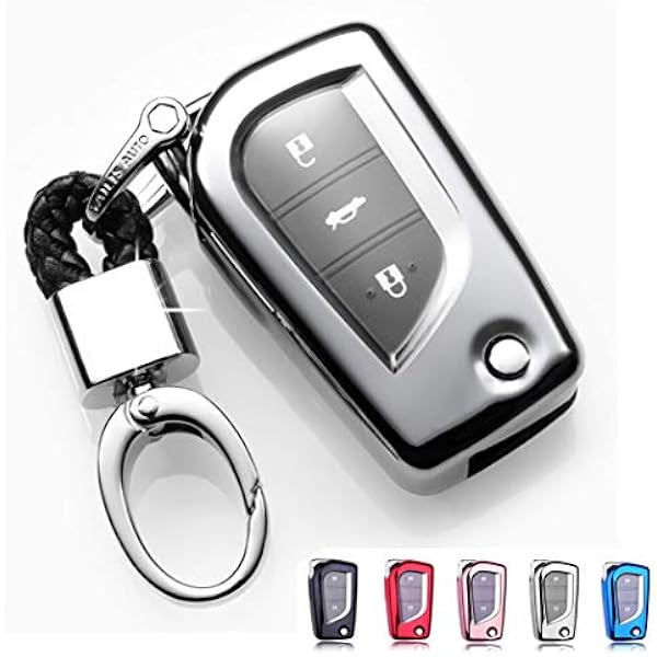 ontto Etui na kluczyk samochodowy z klapką do Toyoty RAV4 Highlander Levin Corolla Crown Prado Land Cruiser 2/3 przyciski Premium TPU pudełko na klucze Keyless Go ochrona kluczy, srebrny