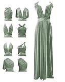 Velvet Convertible Bridesmaid Dress Infinity Dress with Bandeau Multi-Way Twist Wrap Formal Party Gown ZMKI448 Sage Green UK28