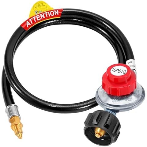JEASOM 4FT 0-10PSI Adjustable High Pressure Propane Regulator Grill Connector with Hose for Tabletop Grill Cover