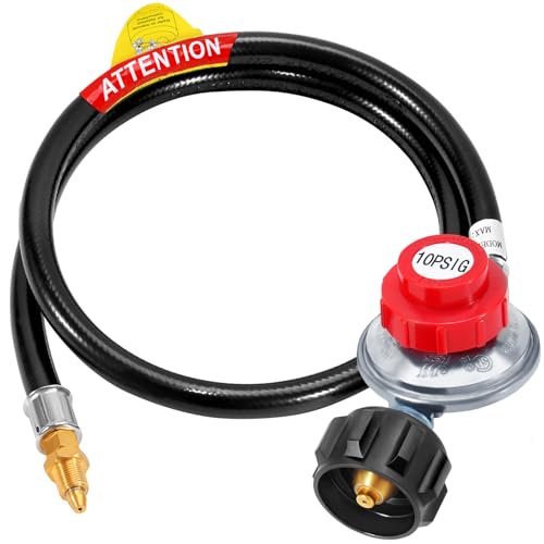 JEASOM 4FT Adjustable High Pressure Propane Regulator with Hose (0-10 PSI) - 1/8