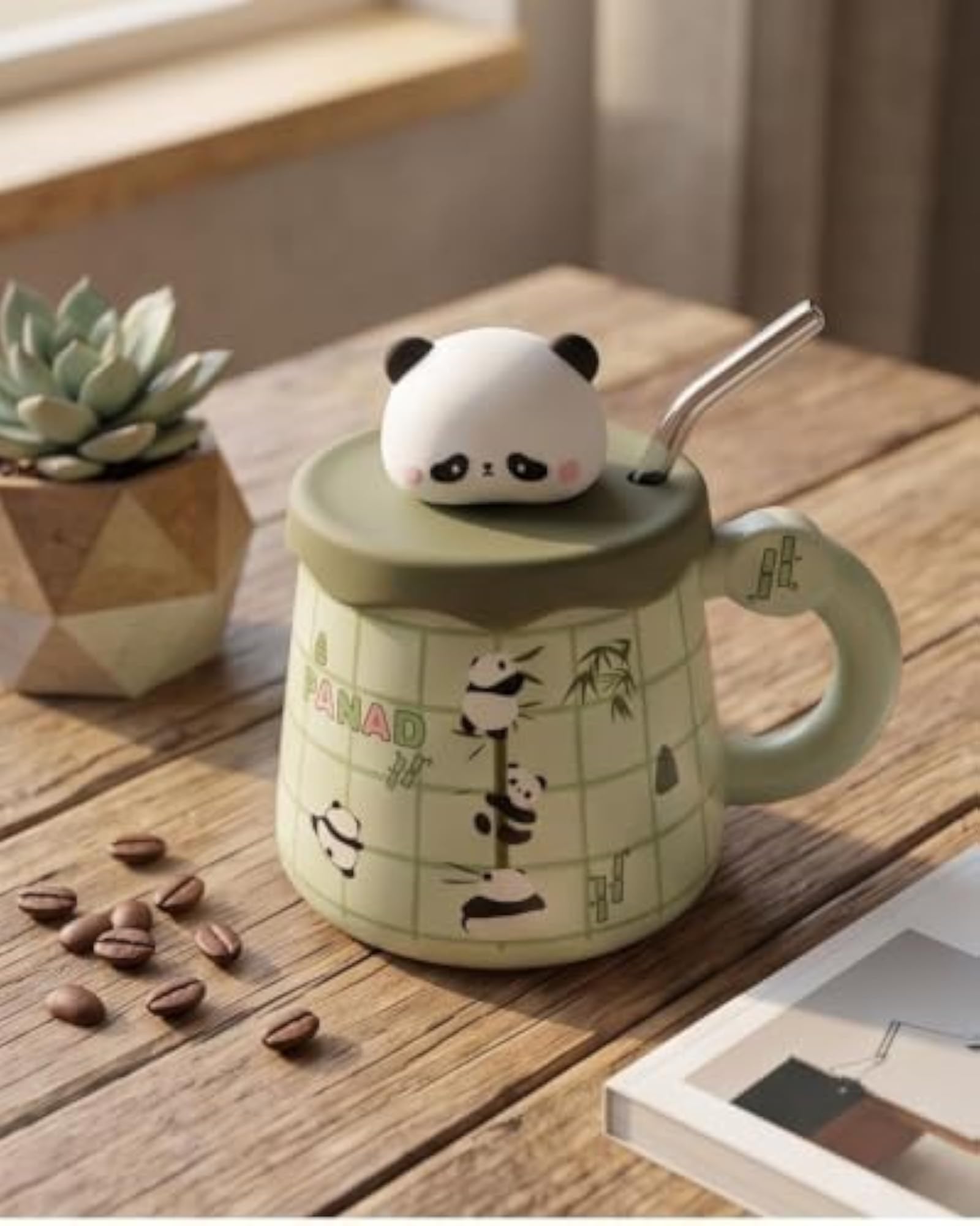 Ceramic Panda Mug with Lid, 100 ml