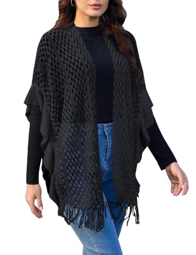 Ferand Women's Lightweight Ruffle Shawl Wraps Open Front Crochet Fringe Poncho Cardigan for Spring and Summer - Main Image