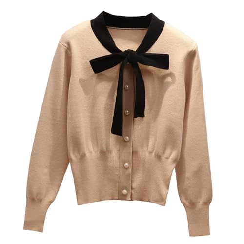 Chaqueta de punto de manga larga con lazo para mujer, de cintura alta, para mujer, talla grande, abrigo para mujer, caqui, Talla única