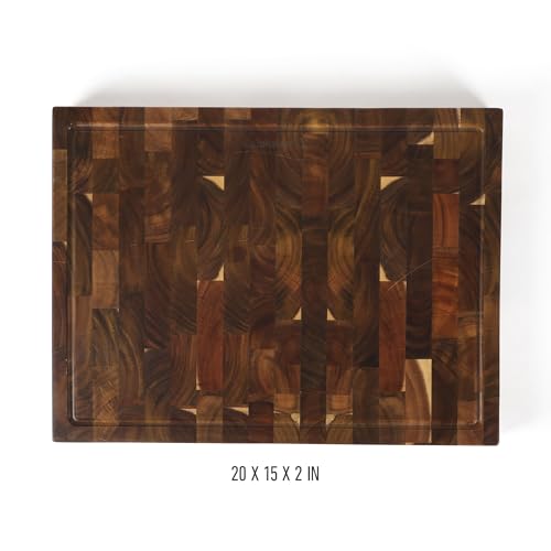 Image of Calphalon Edge Guard Cutting Board, 20 x 15-Inch End-Grain Acacia Wood Cutting Board, Extra-Large Wooden Chopping Block for Heavy-Duty Kitchen Use