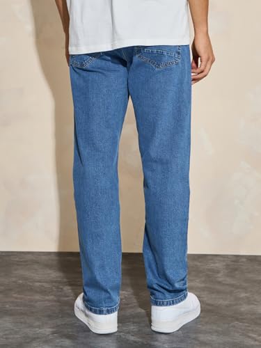 Image of Styli Men Solid Balloon Fit Jeans | Stretchable & Comfort, Mid-Rise Casual Denim Pants for Everyday Wear |Machine Washable