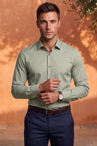 Image of Louis Philippe Men's Slim Fit Bamboo Blend Sustainable Stretch Young Formal Shirt