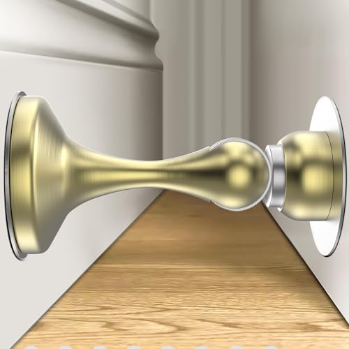 Image of Crosize Magnetic Door Stoppers 8 Pack, Stainless Steel Door Stops for Wall and Floor Mounting, Gate Stops, No Drilling Metal Doorstops with Adhesive Tapes, Gold