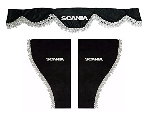 VNVIS Set 3 Rideaux décoratifs en Peluche avec Pompons Blancs pour camions Scania R S P L (Noir)
