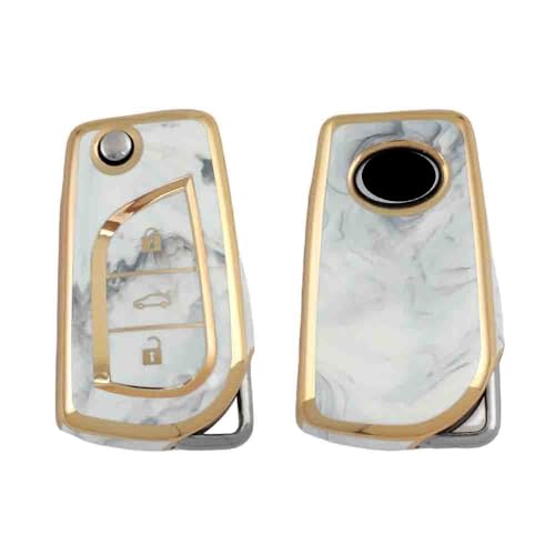 Image of Keyzone TPU Key Cover Compatible for Toyota Innova Crysta, Corolla Altis flip Key (Marble)