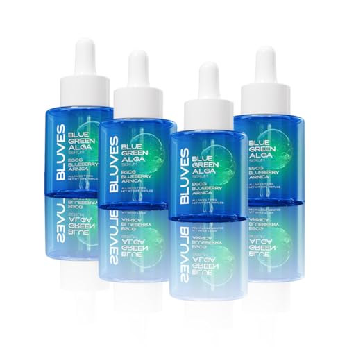 Bluves Blue Green Alga Serum, Reduces Capillary Cracks Appearance, Soothes Redness, Evens Skin Tone, Anti-Aging, 1.69 Fl Oz (Pack of 4)