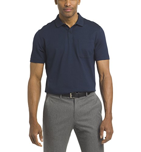 Van Heusen Men's Short Sleeve Jacquard Stripe Polo Shirt, Majestic Blue, Large