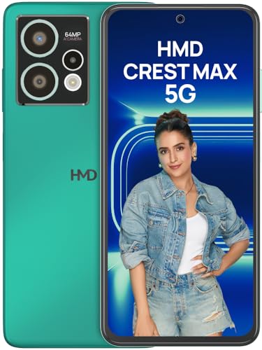 Image of HMD Crest Max 5G | 50 MP Front Cam | Triple Rear AI Cam with 64 MP Primary Cam | FHD+OLED Display | 8GB RAM & 256GB Storage | Android 14 | 33W Fast Charger | 1 Year Replacement Guarantee | Aqua Green