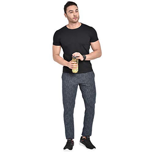Image of BEEVEE Mens Navy Printed Stretch Elasticated Knits Trackpant with Drawstring.