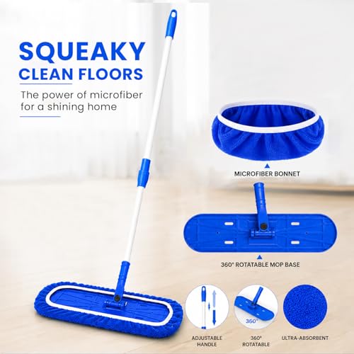 Image of Zureni 4 ft Microfiber Flat Mop with Long Adjustable Telescopic Handle Replaceable Wet and Dry 360 Degree Floor Pocha Cleaning Tool for Home and Kitchen (18 inch Head and 3 Extra Refill, Blue)