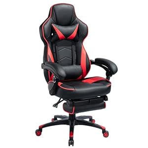 High Back Ergonomic Racing Computer Desk with Comfortable Lumbar Support and Headrest Game Recliner Chair, Red