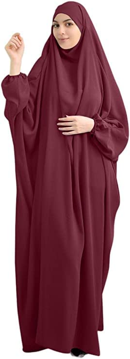 Robe pour femmes musulmanes One Piece Robe de prière Abaya islamique Moyen-Orient Dubaï Turquie Maxi Abaya Caftan avec Hijab Robe Full Cover, Bordeaux.,...