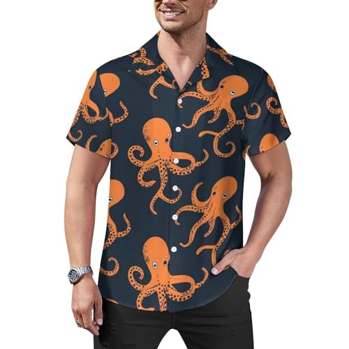 Men's Vintage Hawaiian Shirts Octopus Print Button Down Short Sleeve Shirts Casual Cuban Collar Shirt3