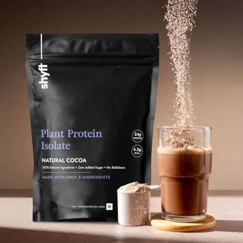 Image of Shyft Plant Protein Isolate | Natural Cocoa - 1kg | Pea & Rice Protein | 24g Protein, 4.2g BCAA | Easy to Digest | Complete Amino Acid Profile | Just 5 Natural Ingredients | No Chemicals | Chocolate