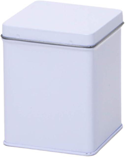 Pure White - Kitchen Tin/Caddy/Canister/Container - Plain White Metal - Tea/Coffee/Sugar/Cake/Biscuit/Foodstuff Storage (Square Caddy 100 g)