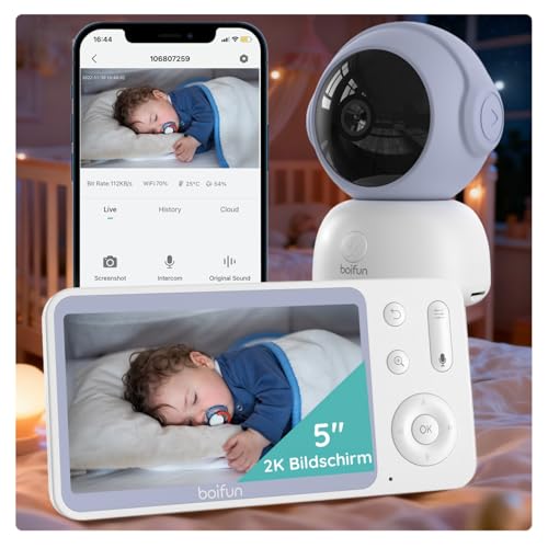 Boifun Babyphone mit Kamera & 2K/3MP APP Steuerung, 5' WLAN Video Babyfone, 360 Grad IR-HDR...