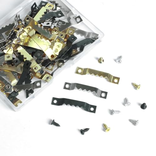 Image of 75 Pcs Sawtooth Picture Hangers with 150 Pcs Screws,Picture Hanging Hooks,Picture Hanging Kit for Picture Frame Hangers Artworks Paintings Home Decoration(Black,Gold,Silver)