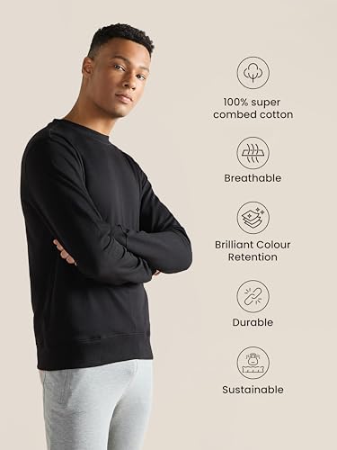 Image of Clans & Hans Men's Cotton Casual Crew Neck Sweatshirt - Heavyweight 240 GSM French Terry Fabric|Relaxed Fit Pullover|Essential Streetwear Sweatshirt for Men