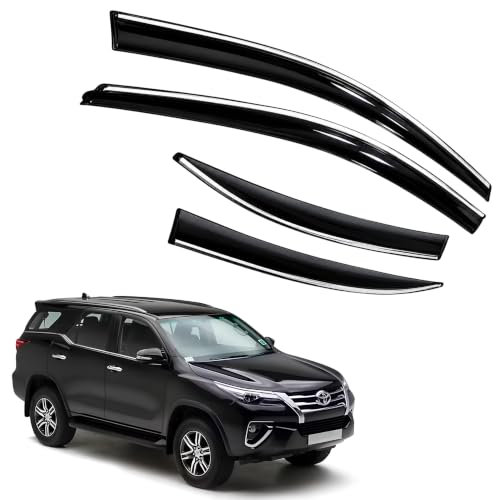 Image of CAR SAAZ Chrome Line Door Visor for Fortuner Type 3 (2016-2021) (Set of 4Pcs) | Rain Guard | Wind Deflector