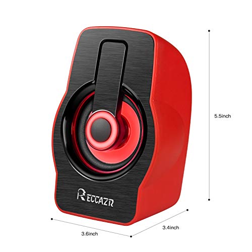 PC Computer Speakers, Reccazr SP2040 USB-Powered Multimedia Desktop Speaker with Stereo Sound Built-in 4 Diaphragms|Red (2070 RED) - Thumbnail 4