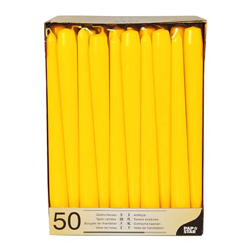 Papstar 50 candele, Ø 2,2 cm · 25 cm, giallo, riceverete 50 pezzi