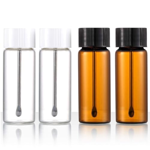 UENXRXE 4 Piezas Dosificador 65Mm, Frasco De Almacenamiento, Con Cuchara Telescópica, Dispensador De Lujo,Frascos De Muestra De Vidrio Transparente(B)