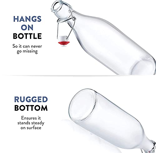 Image of Flip Top Glass Water Bottle Pack of 3, 1 Liter Clear, Airtight & Leak Proof Swing Cap Bottle with Stopper for Beverages Oil Soda Beer Juice Kombucha Milk, 1000ml Fridge Water Bottles