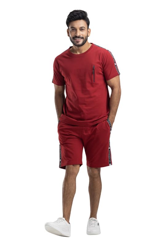 Men’s Bottle Green Solid Cotton Co-Ord Set | Round Neck T-shirt with Shorts | Trendy Fashion Outfit