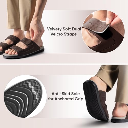 Image of Frido Comfort Dual Strap Sandals for Men with Bounce Back Cushioned Footbed, Zero Drop Sole for Arch Support Pain Relief, Lightweight Anti-Skid, Adjustable Velcro Casual Sandals